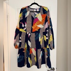 Tropical Leaf Print Long Sleeve Women’s Dress Size XL